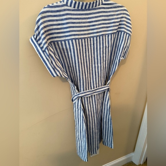 Boden Dress Striped Linen Shirt Dress Blue White Belted - 8 R - Picture 2 of 7